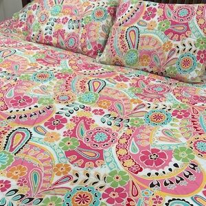 Pottery Barn Teen Paisley Floral Bedding - Pink, Green, Orange